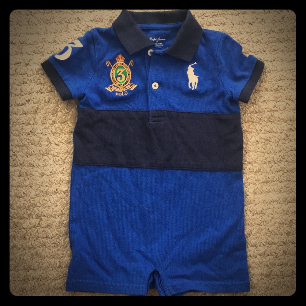 Ralph Lauren blue polo romper onesie shorts 6M!